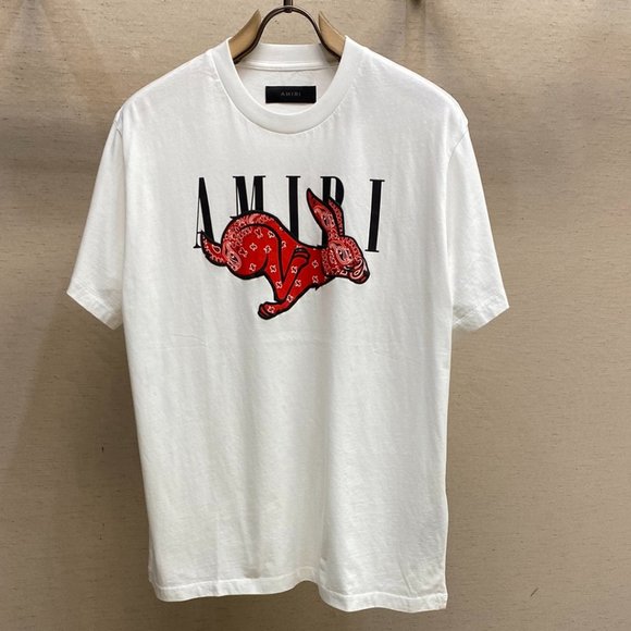 AMIRI printed cotton plain cloth round neck short sleeve T-shirt